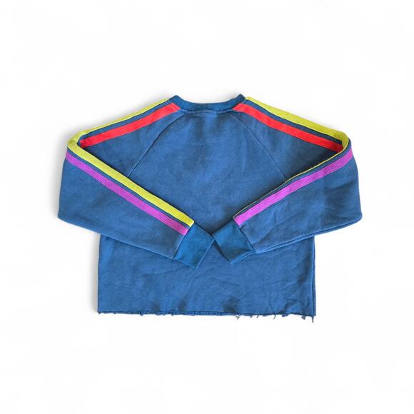 Natural Life Cropped Sweatshirt Rainbow Stripe Sleeves Blue Size XS - Picture 2 of 5